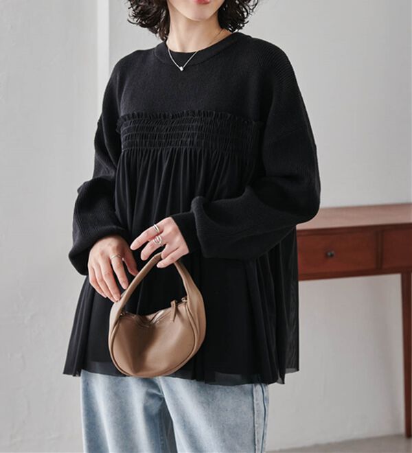 RANAN（ラナン）の「洗える！ビスチェ風チュールドッキングニット＜ムースタッチライト＞（ニット・セーター）」｜詳細画像