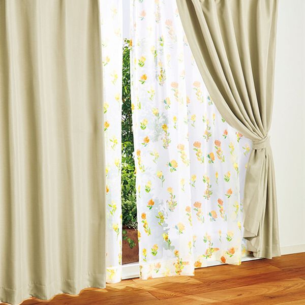 「【４枚組】簡単！素敵にコーディネートカーテン＆ボイルレースセット（ドレープカーテン）」｜詳細画像