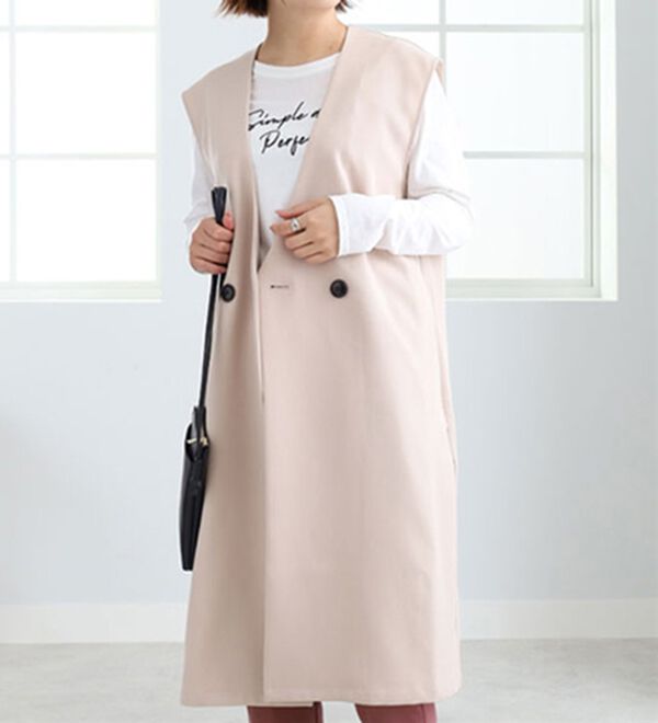 BELLUNA（ベルーナ）の「ノーカラーデザインロングジレ（ベスト）」｜トープ