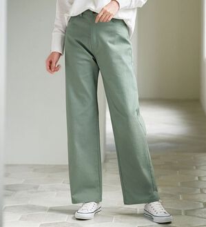 BELLUNA（ベルーナ）の「ぐんぐん伸びるカラーワイドデニム（ワイドパンツ・ガウチョ）」｜ライトグリーン