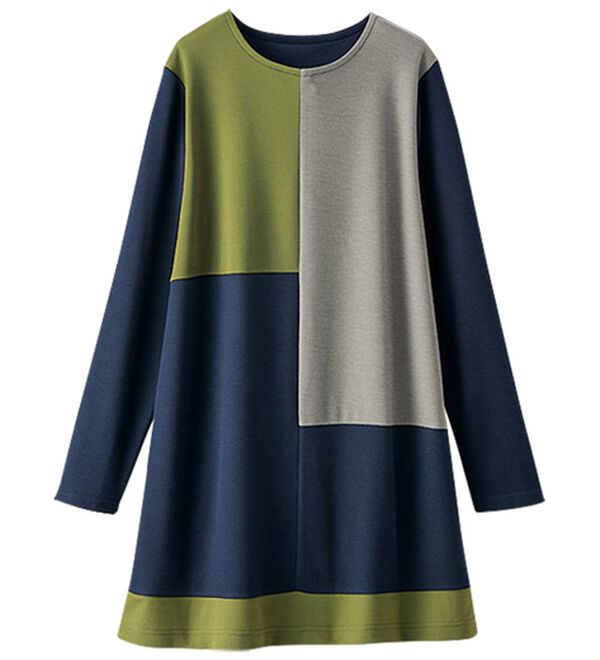 BELLUNA（ベルーナ）の「かのこ素材配色ブロッキングチュニック（チュニック）」｜詳細画像