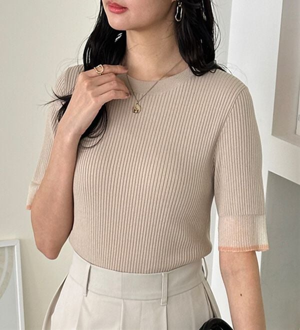 GeeRA（ジーラ）の「『ドラマ着用商品』 袖口シアーリブニット（ニット・セーター）」｜詳細画像