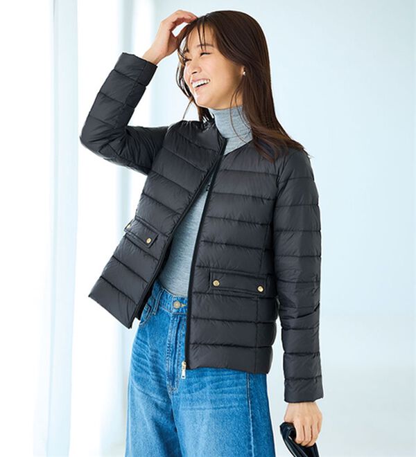 BELLUNA（ベルーナ）の「【ＦｕｗａｉｒＬｉｇｈｔ】ノーカラー軽量ダウンジャケット（ダウンコート・ジャケット・ベスト）」｜ブラック