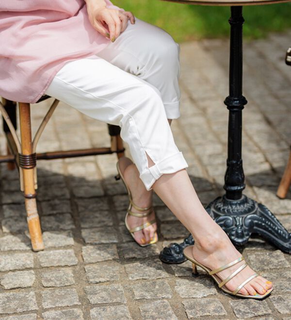 BELLUNA（ベルーナ）の「ヒンヤリ&times;サラリ速乾！綿サテンストレッチ裾リボンクロップドパンツ（クロップドパンツ）」｜詳細画像