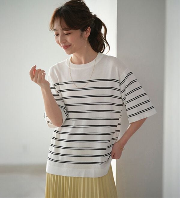 BELLUNA（ベルーナ）の「【快適Ｌａｂ．】肌に張り付かない！シャリ冷や高見えニットＴ（ニット・セーター）」｜詳細画像