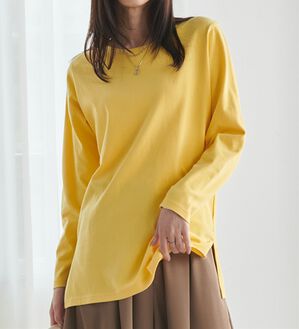 RANAN（ラナン）の「＜ＢＣ＞綿１００％&times;吸湿発熱！あったか裾スリットロングプルオーバー（カットソー）」｜詳細画像