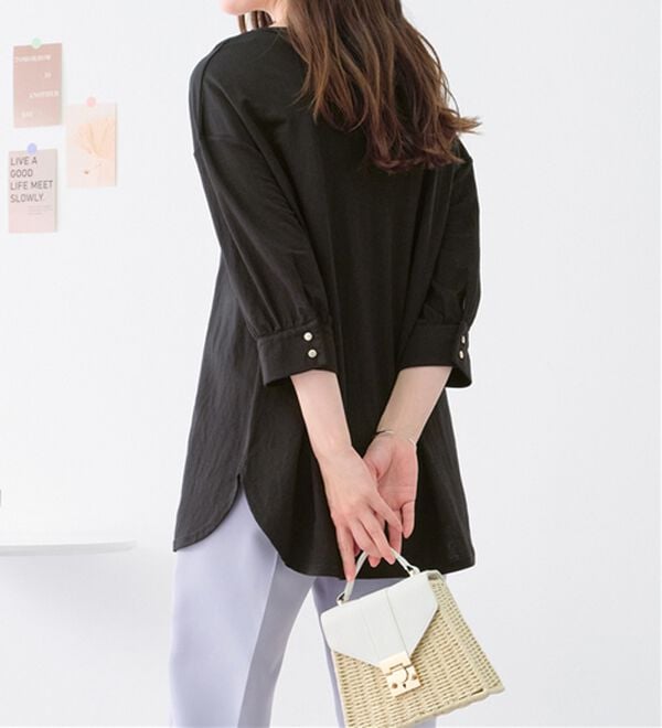 alotta（アロッタ）の「【接触冷感】６分袖衿フェイク裾ラウンドチュニック（チュニック）」｜詳細画像