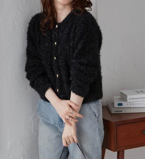 RANAN（ラナン）の「ゴールド調ボタンラメシャギーカーディガン（ニットカーディガン）」｜詳細画像