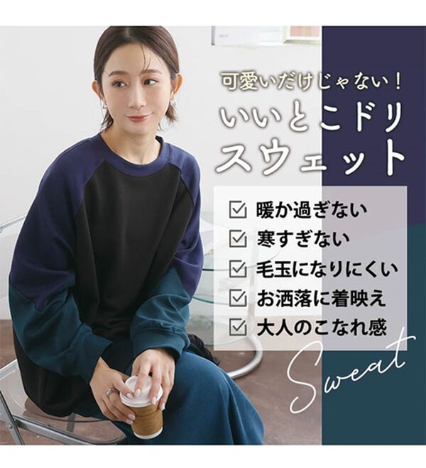 A HAPPY MARILYN（アハッピーマリリン）の「【３Ｌ～６Ｌ】厚すぎないのが着やすい！！配色デザインポンチスウェットトップス（トレーナー・スウェット）」｜詳細画像