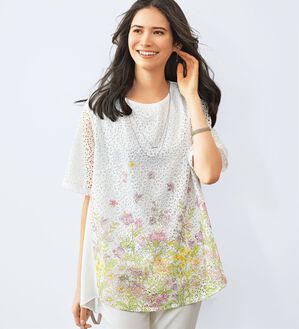 BELLUNA（ベルーナ）の「シフォン重ね花柄プリントレースチュニック（チュニック）」｜詳細画像