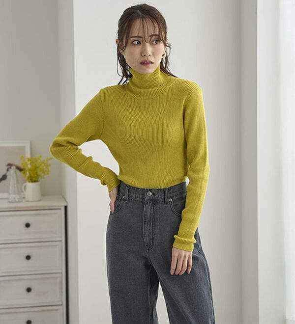 BELLUNA（ベルーナ）の「＜＆ｃｏｃｏｃｈｉ＞ハピネスコットン100％&times;吸湿発熱リブタートルニット（ニット・セーター）」｜詳細画像