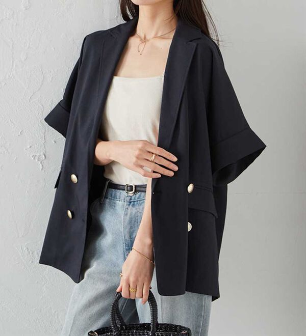 麻調ダブルボタンハーフスリーブジャケット - ベルーナ【公式】