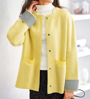 BELLUNA（ベルーナ）の「配色デザインふんわりニットジャケット（ハーフコート）」｜詳細画像