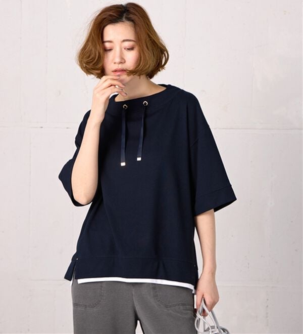 BELLUNA（ベルーナ）の「ワイドネックデザイン重ね着風プルオーバー（カットソー）」｜詳細画像