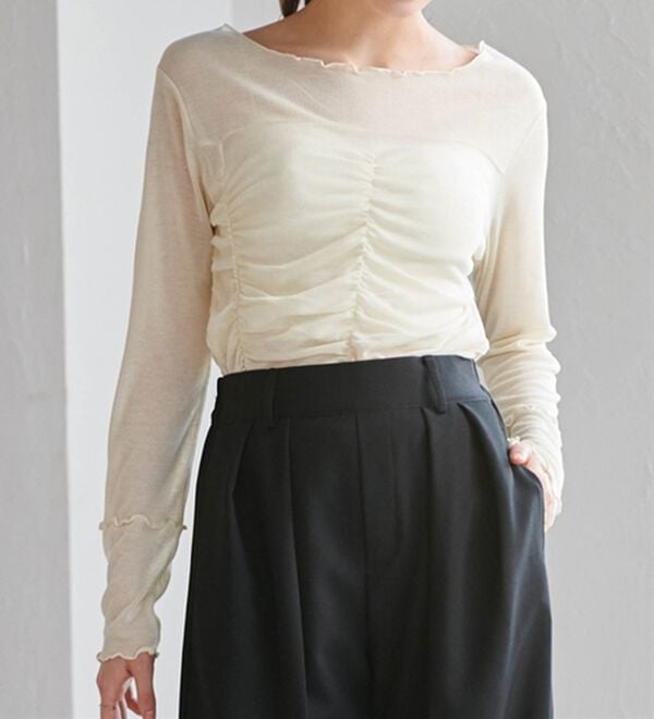RANAN（ラナン）の「ギャザーデザインシアーTシャツ（Tシャツ）」｜詳細画像
