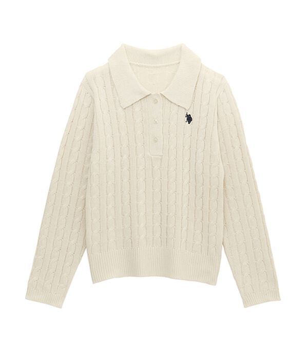 RANAN（ラナン）の「＜U.S.POLO ASSN.＞刺繍長袖ケーブルポロニット（ニット・セーター）」｜詳細画像