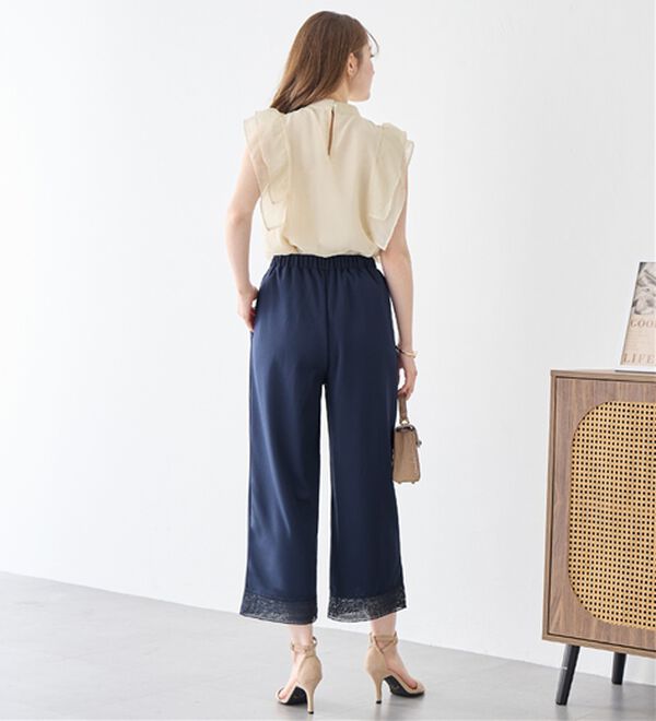 alotta（アロッタ）の「【４つの機能付】ひんやり裾レース楽ちんストレートパンツ（ワイドパンツ・ガウチョ）」｜詳細画像