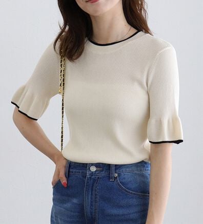 Pierrot（ピエロ）の「【接触冷感】配色デザインフレアニット（ニット・セーター）」