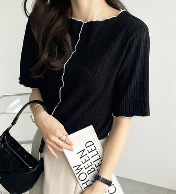 GeeRA（ジーラ）の「前後２ＷＡＹ配色メロー５分袖カットソー（カットソー）」｜詳細画像