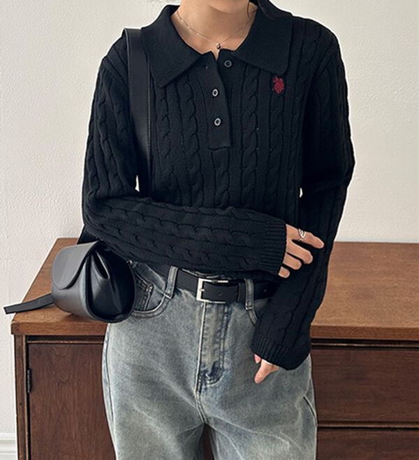 RANAN（ラナン）の「＜U.S.POLO ASSN.＞刺繍長袖ケーブルポロニット（ニット・セーター）」｜詳細画像
