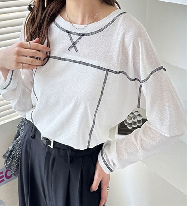 GeeRA（ジーラ）の「配色ステッチスラブシアーカットソー（カットソー）」｜詳細画像