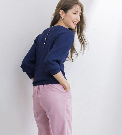 Pierrot（ピエロ）の「リネンタッチゴールドボタンパフスリーブニット（ニット・セーター）」