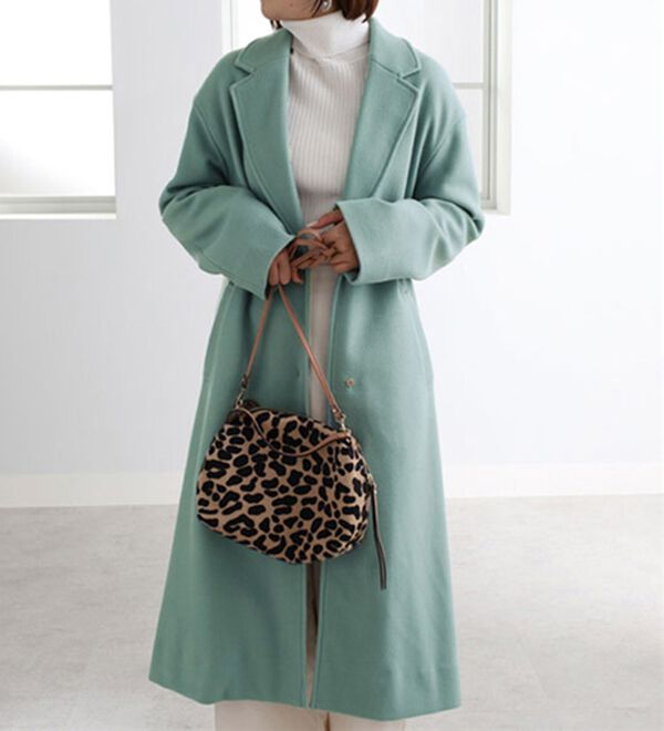 BELLUNA（ベルーナ）の「ウール調素材配色デザインコート（ロングコート）」｜サックス系