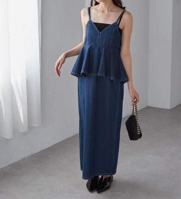 RANAN（ラナン）の「デニムペプラムキャミワンピース（ロングワンピース）」｜詳細画像