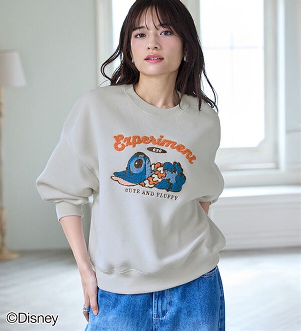 Disney＞【スティッチ】さがら刺しゅう裏起毛ゆったりトレーナー