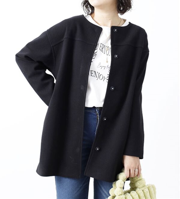 SLOB IENA ミドル丈　ノーカラーコート SLOBE IENA ノーカラーコート コート 「ストール付き/」SUPER140