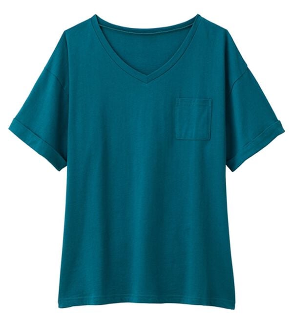 Viola e Viola（ヴィオラ エ ヴィオラ）の「綿１００％ポケット付ゆるＴシャツ（Tシャツ）」｜ブルーグリーン