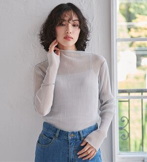 RANAN（ラナン）の「前後2wayラメプリーツハイネックプルオーバー（カットソー）」｜シルバー系