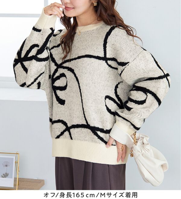 alotta（アロッタ）の「リボンジャカードゆるニット（ニット・セーター）」｜詳細画像