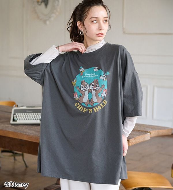 Disney＞【チップ&デール】ビッグ7分袖プリントTシャツ