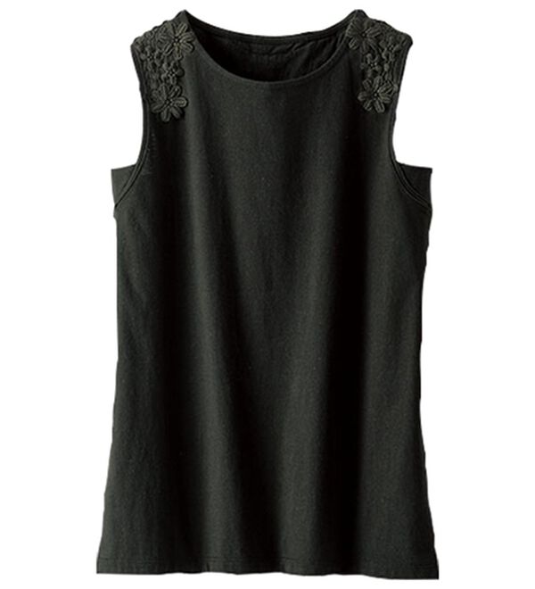 BELLUNA（ベルーナ）の「綿混素材脇汗対策フラワーレースインナー（タンクトップ・キャミソール）」｜黒