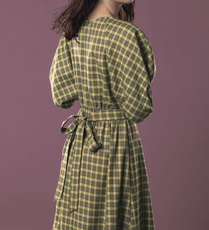 美品・seventen・セブンテン・パフスリーブ　チェック柄ワンピース チェックワンピース(ブラック) - seventen