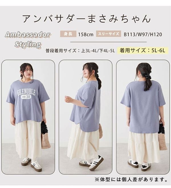 A HAPPY MARILYN（アハッピーマリリン）の「【Ｍ～８Ｌ】【接触冷感・ＵＶ対策】カレッジプリント裾ラウンドＴシャツ（Tシャツ）」｜詳細画像