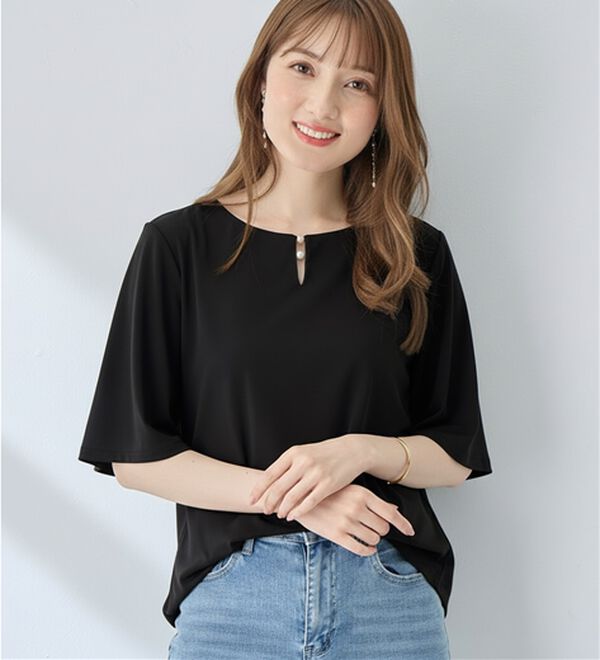 alotta（アロッタ）の「パールデザイン５分袖Ｔシャツブラウス（ブラウス）」｜詳細画像