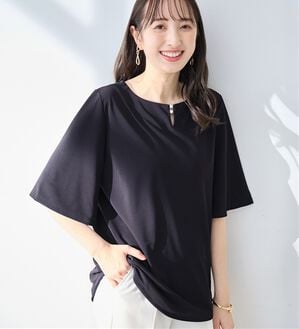 alotta（アロッタ）の「【接触冷感】パールデザイン５分袖Ｔシャツブラウス（ブラウス）」｜ダークネイビー