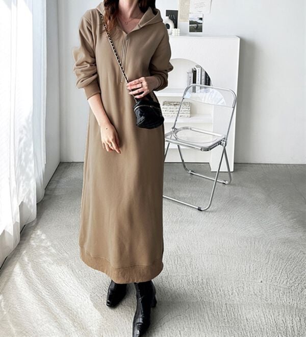 GeeRA（ジーラ）の「【あったか裏起毛】ハーフジップパーカーワンピース（カットソーワンピース）」｜詳細画像