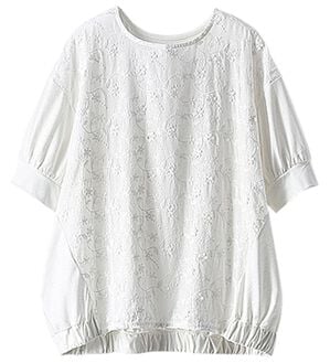 BELLUNA（ベルーナ）の「＜＆ｃｏｃｏｃｈｉ＞３Ｄレース切替コクーンブラウス（チュニック）」｜オフ白