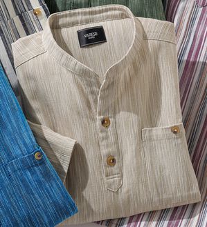 「ざっくり木綿のゆったりリラックスシャツ（メンズシャツ）」｜杢アイボリー