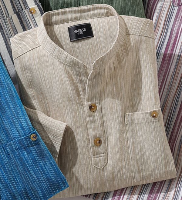 「ざっくり木綿のゆったりリラックスシャツ（メンズシャツ）」｜杢アイボリー