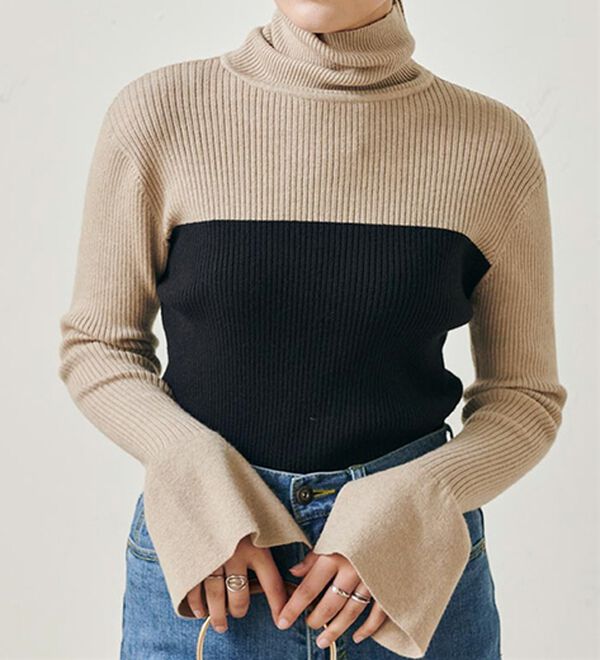 RANAN（ラナン）の「＜ムースタッチ＞洗える！バイカラータートルリブニット（ニット・セーター）」｜詳細画像