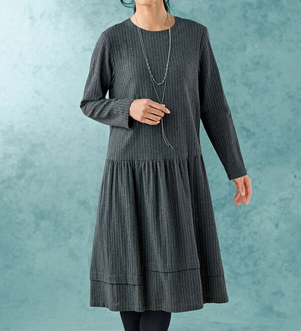 BELLUNA（ベルーナ）の「綿ガーゼ素材ストライプ使いワンピース（その他ワンピース）」｜詳細画像