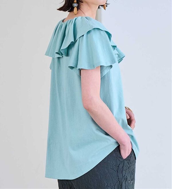 RANAN（ラナン）の「ひんやり！綿１００％フリル衿カットソープルオーバー（カットソー）」｜詳細画像