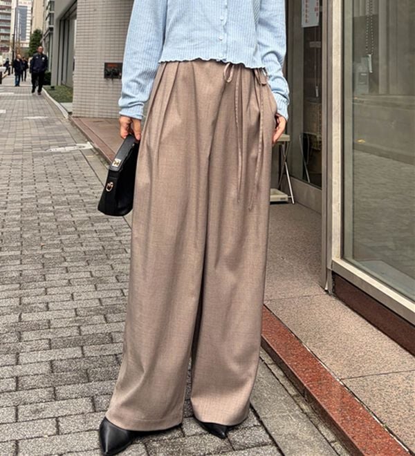 RANAN（ラナン）の「さらり麻調2タックラップリボンパンツ（フルレングスパンツ）」｜詳細画像