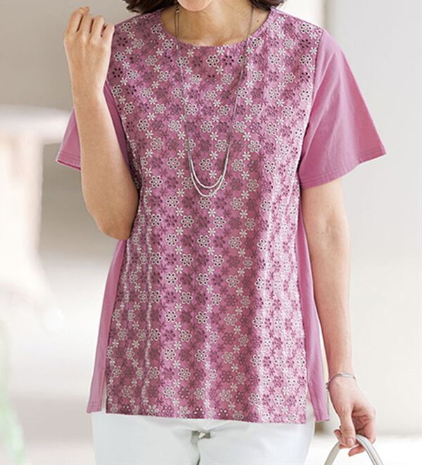 BELLUNA（ベルーナ）の「配色レース使いカットソーチュニック（チュニック）」｜詳細画像