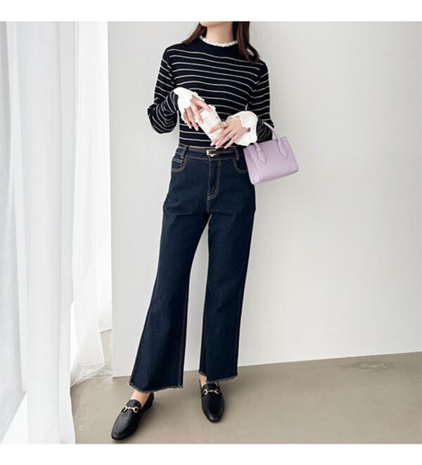 GeeRA（ジーラ）の「プリーツ付ハイネックリブニットトップス（ニット・セーター）」｜詳細画像