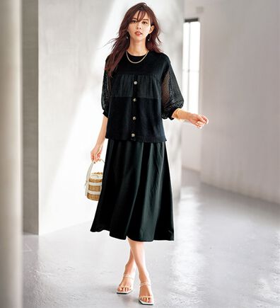 BELLUNA（ベルーナ）の「メッシュ編地切替レイヤード風ワンピース（その他ワンピース）」